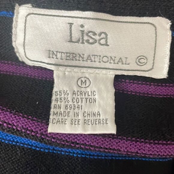 Vintage 90s Rainbow Stripe Short Sleeve Cardigan Sweater sz M - Picture 4 of 5